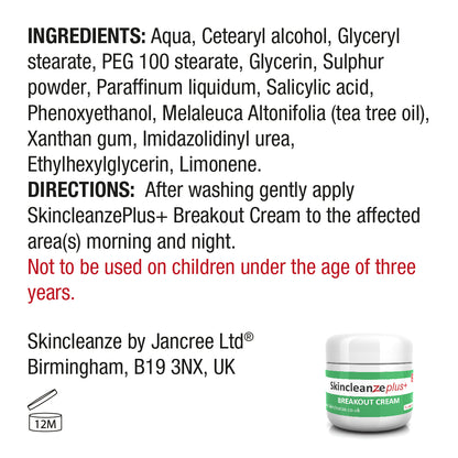 Skincleanze plus+ Acne Breakout Cream - Double Strength (Pack of 2x 50g)